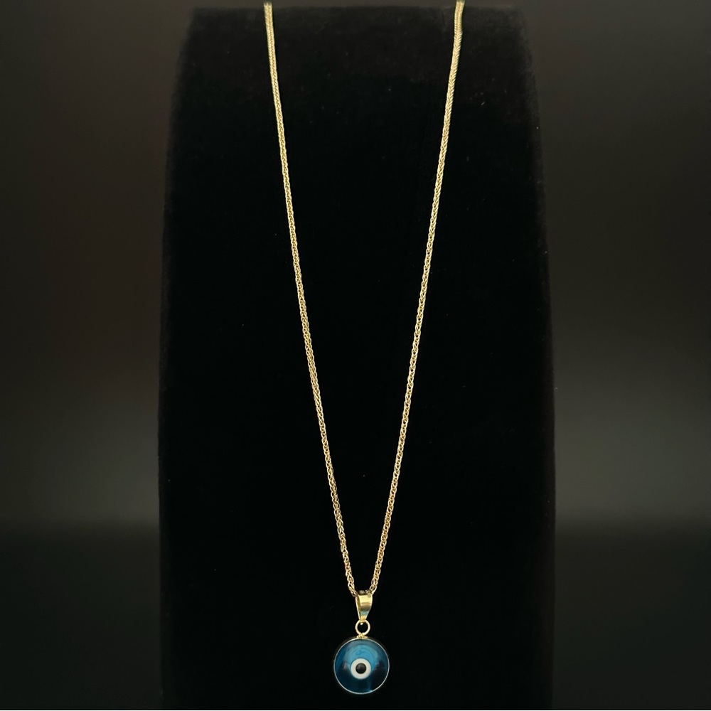 18”14K Gold Spiga Solid Chain & 14K Gold evil eye beaded pendant. ( 2 piece) - Picture 15 of 17